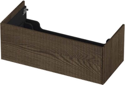 INK wastafelonderkast 1 lade greeploos push to open echt hout met verticaal gefreesd front 100x45x38cm, massief eiken charcoal