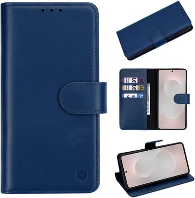 Casemania Echt Leren Hoesje Geschikt voor Samsung Galaxy S26 Ultra - Navy Blue - Leer 2 in 1 Magnetisch Afneembare Book Case - Portemonnee Hoes met Pasjeshouder - Geschikt voor MagSafe