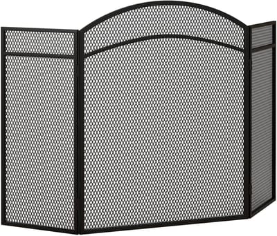 Haardscherm - Kachelhek - Vonkenscherm - Voor open haard - Veiligheidshek - 3-Delig Opvouwbaar - Voor gebruik binnen - Zwart