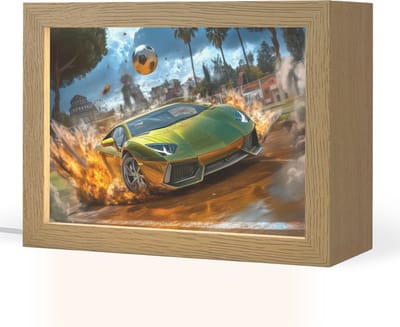 Nachtlampje 20x15 cm - Kinder lampje - Sportwagen - Groen - Voetbal - Tafellamp kinderkamer - Slaapkamer lamp - Bedlamp kinderen - Kinderlampje stopcontact - Wandlamp babykamer - Nachtlampjes