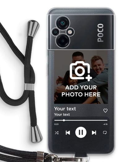 Gepersonaliseerd - Case Company® - Hoesje met koord geschikt voor Xiaomi Poco M5 hoesje met Koord - Music Player - Telefoonhoesje met Zwart Koord - Bescherming aan alle Kanten en Over de Schermrand