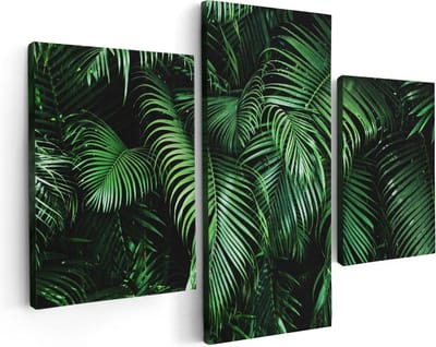Artaza Canvas Schilderij Drieluik Tropische Palm Bladeren - Groen - 90x60 - Foto Op Canvas - Canvas Print