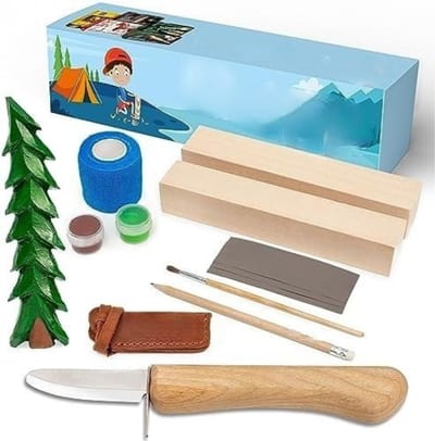 Houtsnijset - Houtsnijden - Houtsnijmes - Lepelmes - Kinderen Houtbewerking Houtsnijwerk Hobby