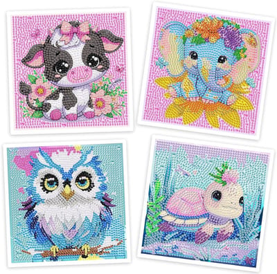 4 Stuks Diamant Schilderen voor Kinderen, 5D DIY Kit voor Creatieve Activiteiten, Wanddecoratie en Cadeau Ideeën voor Kinderen