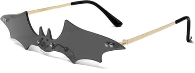 KIMU® Vleermuis Zonnebril - Goud Montuur - Zwarte Glazen - Vampier Vleugels Batman Halloween Eng Spooky Horror Carnaval Bat Nachtdier Festival