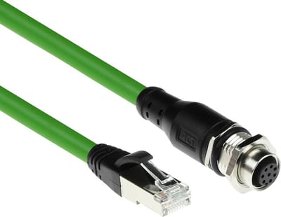 ACT Industrial 5,00 meter Sensor kabel M12A 8-polig female naar RJ45 male, Ultraflex SF/UTP TPE kabel, afgeschermd