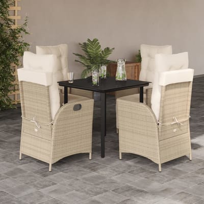 vidaXL - 5-delige - Tuinset - met - kussens - poly - rattan - beige