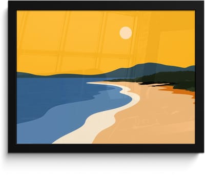 Poster in lijst - Fotolijst 40x30 cm - Posters - Kustlijn - Oranje lucht - Begroeiing - Posterlijst zwart - Decoratie - Wanddecoratie woonkamer - Muurdecoratie slaapkamer