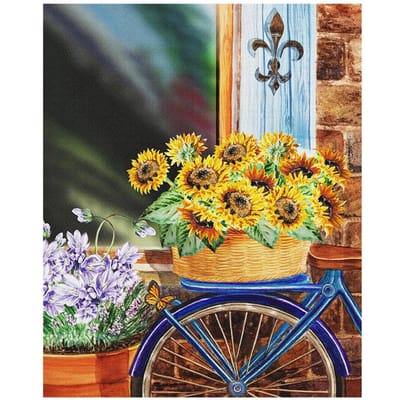 Diamantborduurmand Vol Zonnebloemen Fiets DIY Diamantschilderij Kruissteek Mozaïek Decor 20X30CM white