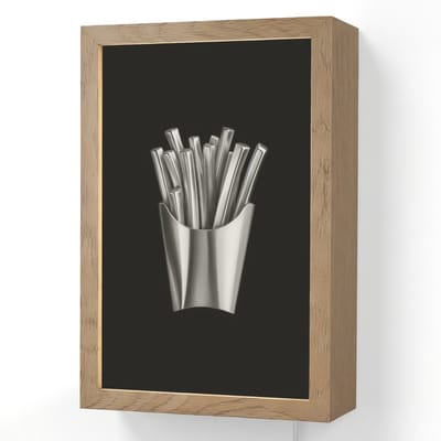 Wandlamp 20x30 cm - Oplaadbaar - Frietjes - Futuristisch - Zilver - Wandlampen binnen woonkamer - Slaapkamer lamp met kabel - Decoratieve nachtlamp - Vloerlamp snoer