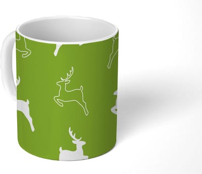 Mok - Koffiemok - Hert - Groen - Patronen - Mokken - 350 ML - Beker - Koffiemokken - Theemok