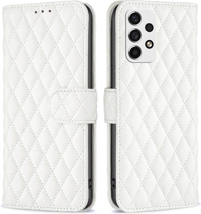 BINFEN Hoesje - Geschikt voor Samsung Galaxy A53 Hoesje - BINFEN Rhombus Book Case - Wit