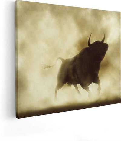 Artaza Canvas Schilderij Stierenkop - 50x40 cm - Wanddecoratie Mancave - Muurdecoratie Dierenkop - Kamer Accessoires