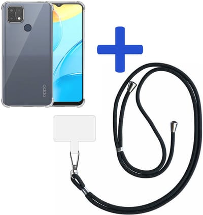 Telefoonhoesje Geschikt voor Oppo A15 / A15s / A35 Transparant Schokbestendig met Afneembaar Universeel Telefoonkoord - Backcover Case Siliconen ShockProof with Lanyard - Smartphonica geschikt voor Oppo A15;Oppo A15s