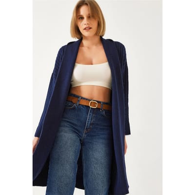 Gelaagde Lange Geribbelde Sjaalkraag Cardigan