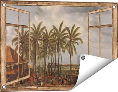 Gards Tuinposter Doorkijk Het Kasteel van Batavia - Andries Beeckman - 60x40 cm - Tuindoek - Tuindecoratie - Wanddecoratie buiten - Tuinschilderij