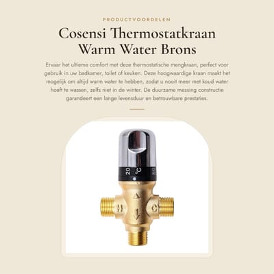 Dailygoods- Thermostaatkraan Hoogwaardige Messing - Mengkraan Douche - Douchekraan 12 cm - Thermostaatknop - Waterdicht - Geschikt voor Badkamer/Keuken