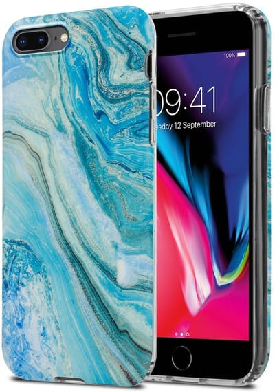 Cadorabo Hoesje geschikt voor Apple iPhone 7 PLUS / 7S PLUS / 8 PLUS in Blauw Groen Marmer No. 25 - Beschermhoes gemaakt van TPU siliconen Case Cover met mozaïek motief