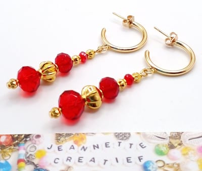 Jeannette-Creatief® - Chique - Rode Facet Kralen - Oorringen met bedels - Oorbellen met bedels - Oorbellen Dames - Dames Oorbellen - Rode Oorbellen - Rode Kralen - Glaskralen - Sieraden - Rode Sieraden - Rode Oorbellen - Valentijn - Moederdag
