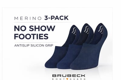 Brubeck Merino Sneakersokken / Footies – No Show Sokken – 3 Pack – Antislip Silicon Grip – Unisex Navy 35/37