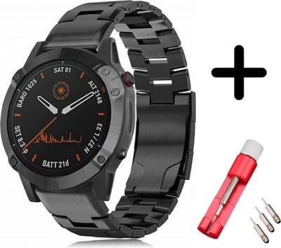 Titanium bandje met toolkit geschikt voor Garmin Fenix 5 - Plus & Sapphire - Fenix 6 - Pro & Sapphire - Garmin Fenix 7 - Fenix E - Fenix 8 47mm - Epix Gen 2 - Quickfit 22 / 22mm band voor Garmin smartwatches - Horlogebandje - Polsband - zwart