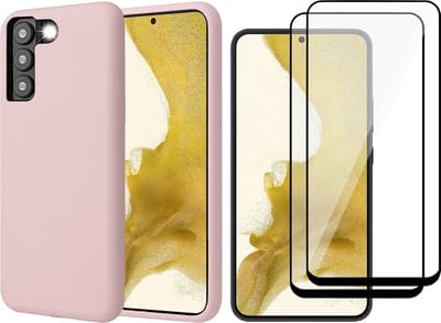 Hoesje geschikt voor Samsung Galaxy S22 Plus - Matte Back Cover Microvezel Siliconen Case Hoes Roze - 2x Full Tempered Glass Screenprotector