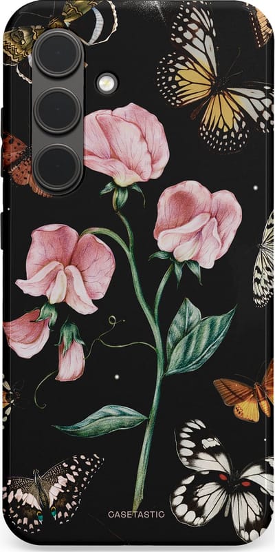 Casetastic hoesje geschikt voor Samsung Galaxy S24 - Dubbellaagse bescherming - Vleugels en bloemen - Fashion Case - Zwart Grijs Taupe
