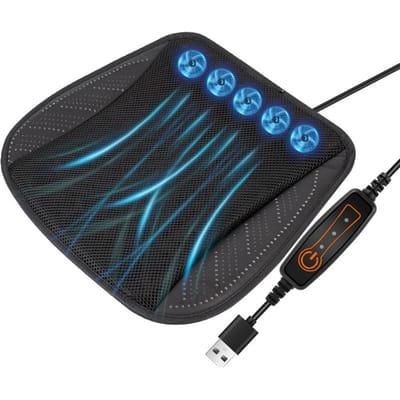 Coussin de Siège Ventilé avec Port USB, Coussin Rafraîchissant Respirant d'Été pour Tous les Sièges de Voiture, Maison et noir
