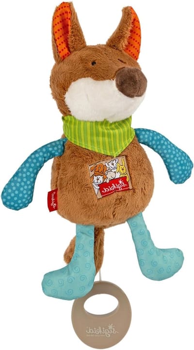 Mini Muziekdoos Vos - Knuffel Melodie - Baby Slaaphulp - Vijf Kinderliedjes - 21 cm - Blauw Bruin