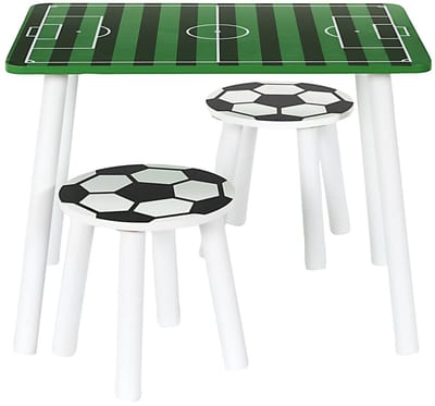 Home Deco Kids Kinder tafel met 2 stoeltjes - voetbal thema - hout - 60 x 45 x 40 cm - kinderkamer
