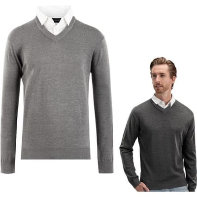 Milanoro - Herenpullover met overhemdkraag - Donkergrijs - S
