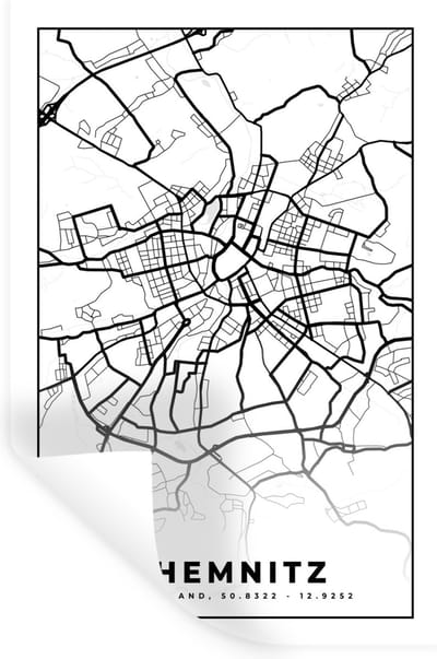 Muurstickers - Sticker Folie - Chemnitz - Kaart - Stadskaart - Plattegrond - 20x30 cm - Plakfolie - Muurstickers Kinderkamer - Zelfklevend Behang - Zelfklevend behangpapier - Stickerfolie