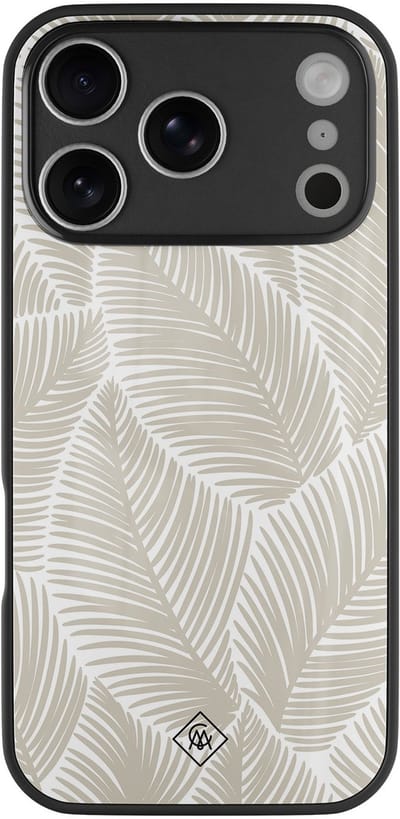 Casimoda® hoesje - Geschikt voor iPhone 17 Pro - Palmy Leaves Beige - Luxe Hard Case Zwart - Backcover telefoonhoesje - Bruin/beige
