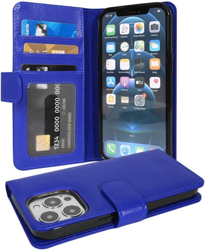 Cadorabo Hoesje geschikt voor Apple iPhone 13 PRO in NEPTUNUS BLAUW - Beschermhoes met magnetische sluiting en 3 kaartsleuven Book Case Cover Etui
