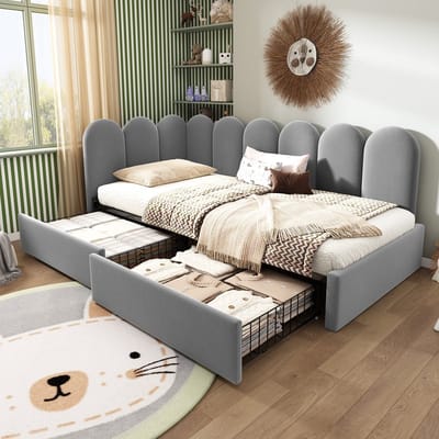 Sweiko Gestoffeerd bed - 90x200 cm - 2 lades - Fluweel - Slaapbank - Kinderbed - Grijs