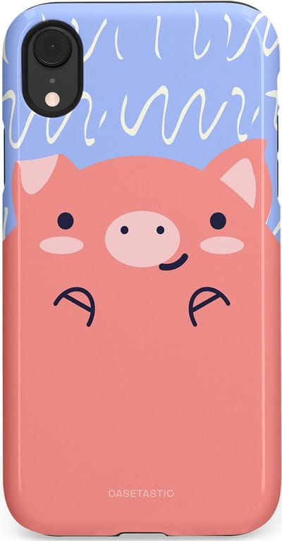 Casetastic hoesje geschikt voor Apple iPhone XR - Dubbellaagse bescherming - Knuffel van varken - Fashion Case - Koraal Lichtblauw