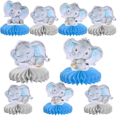 Tafeldecoratie 9-delig - Blauw Olifant Thema - Feestelijke Wabendeco - Perfect voor Baby Shower of Verjaardag - ShopVlot