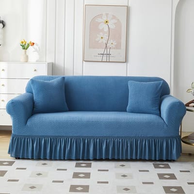 Jacquard Elastische Bankhoes met Rok met Bladmotief All-Inclusive Bankhoes voor Woonkamer 1/2/3/4 Zits Small gray