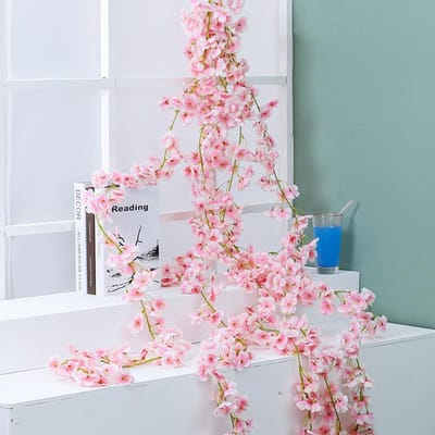 Kunstmatige Wijnstok Kersenbloem Sakura Bloesem Guirlande Huisdecoratie voor Slaapkamer Kantoor Roosrood lichtroze kleur