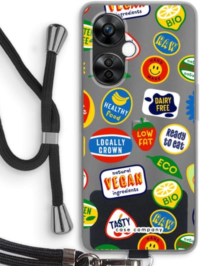 Case Company® - Hoesje met koord geschikt voor OnePlus Nord CE 3 Lite hoesje met Koord - Fruitsticker - Telefoonhoesje met Zwart Koord - Bescherming aan alle Kanten en Over de Schermrand