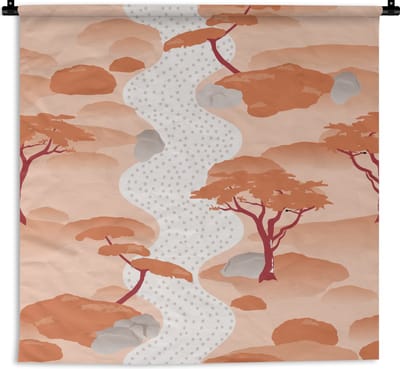 Wandkleed - Wanddoek - Tuin - Japan - Patroon - Azië - 90x90 cm - Wandtapijt