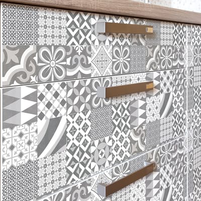 Decoratieve meubelstickers - 24 authentieke cementtegel meubelstickers GWENIA - 24 stickers 15x15cm