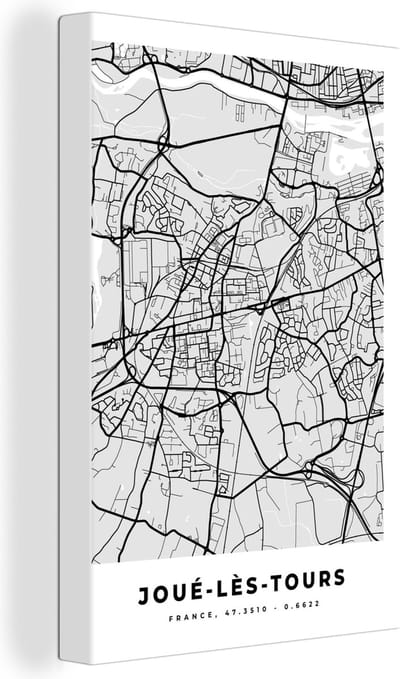 Canvas Schilderij Kaart – Stadskaart – Joué-lès-Tours - Plattegrond – Frankrijk - 20x30 cm - Wanddecoratie