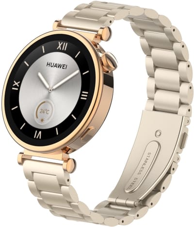 Strap-it Smartwatch bandje 18mm - stalen schakel band geschikt voor Huawei Watch GT 5 Pro - 42mm / GT 5 - 41mm / GT 4 - 41mm / Fossil Gen 5e - 42mm / Gen 6 - 42mm - Withings ScanWatch 2 - 38mm / ScanWatch Light / Steel HR - 36mm (sterrenlicht)