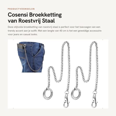 Dailygoods- Broekketting 40 cm - Sleutelhanger - Roestvrij Staal - Duurzaam - Elegant - Set van 2 - Sieraden