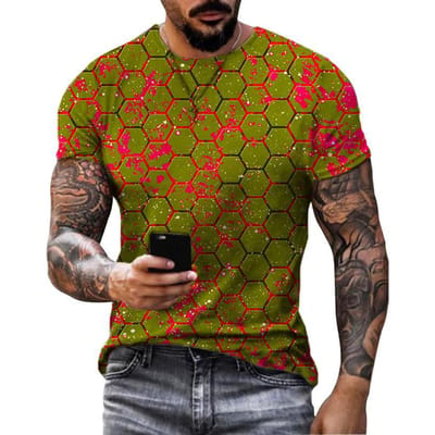 Heren T-shirt Geometrische 3d Waterdruppel Afdrukken Nieuwe Zomer Mode Ronde Hals Losse Korte mouwen Casual heren T-shirt 2XL red