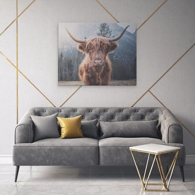 Artaza Canvas Schilderij Schotse Hooglander - 100x80 cm - Groot - Wanddecoratie Woonkamer - Muurdecoratie Berglandschap - Schilderijen Op Canvas