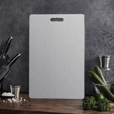 REDOM RVS Snijplank 60 x 40 cm – Dubbelzijdig & Hygiënisch – Grote Snijplank voor Vlees, Groenten en Deeg – Roestvrij Staal – Zilver