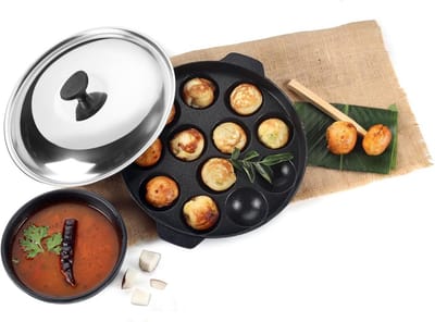 Appam Pan 12-delig met Deksel - Anti-aanbak Pan voor Pannenkoeken en Kleine Bakvormen