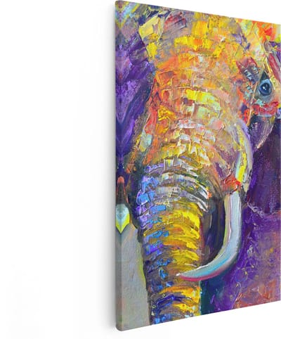 Artaza Canvas Schilderij Abstract Olifant - 20x30 cm - Klein - Muurdecoratie Woonkamer - Wanddecoratie Dieren - Kamer Accessoires Kleurrijk